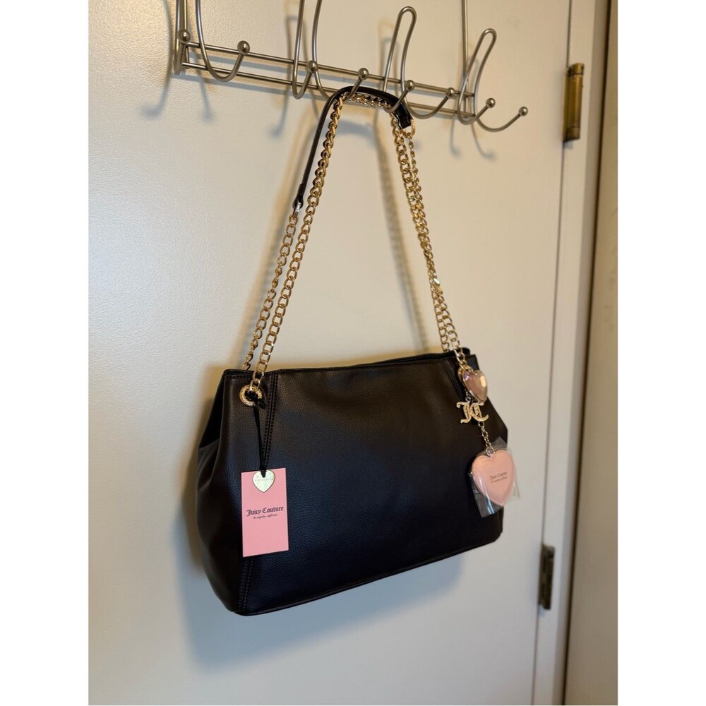 Juicy Couture The Glam Tote Bag espresso color, charm + Gold Chain Handles NWT